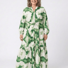 Sabine | Long Sleeve Tie Waist Tiered Maxi Dress - Harry & Olivia Birmingham