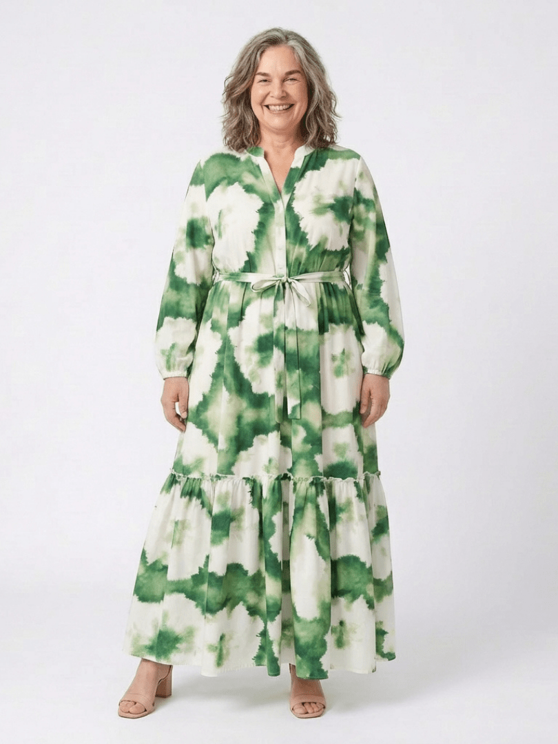 Sabine | Long Sleeve Tie Waist Tiered Maxi Dress - Harry & Olivia Birmingham
