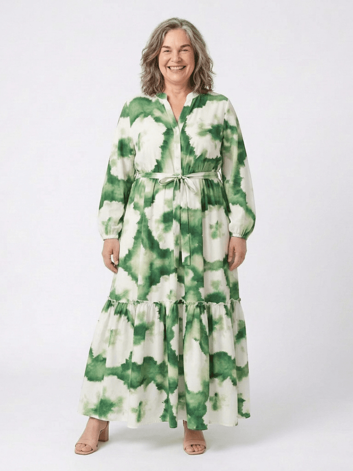 Sabine | Long Sleeve Tie Waist Tiered Maxi Dress - Harry & Olivia Birmingham