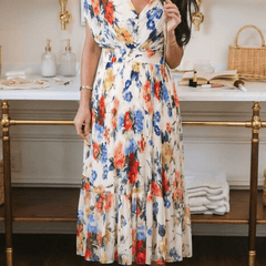 Savannah | Short Sleeve Pleated Floral Midi Dress - Harry & Olivia Birmingham