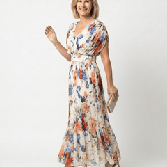 Savannah | Short Sleeve Pleated Floral Midi Dress - Harry & Olivia Birmingham