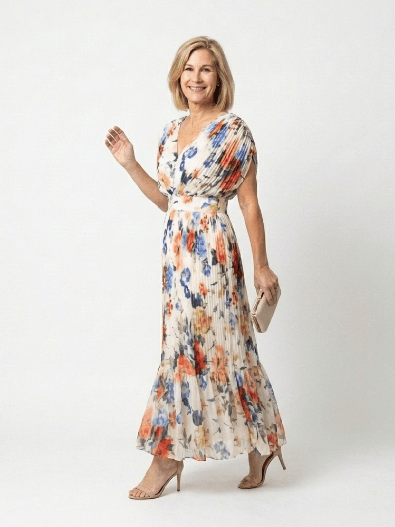 Savannah | Short Sleeve Pleated Floral Midi Dress - Harry & Olivia Birmingham