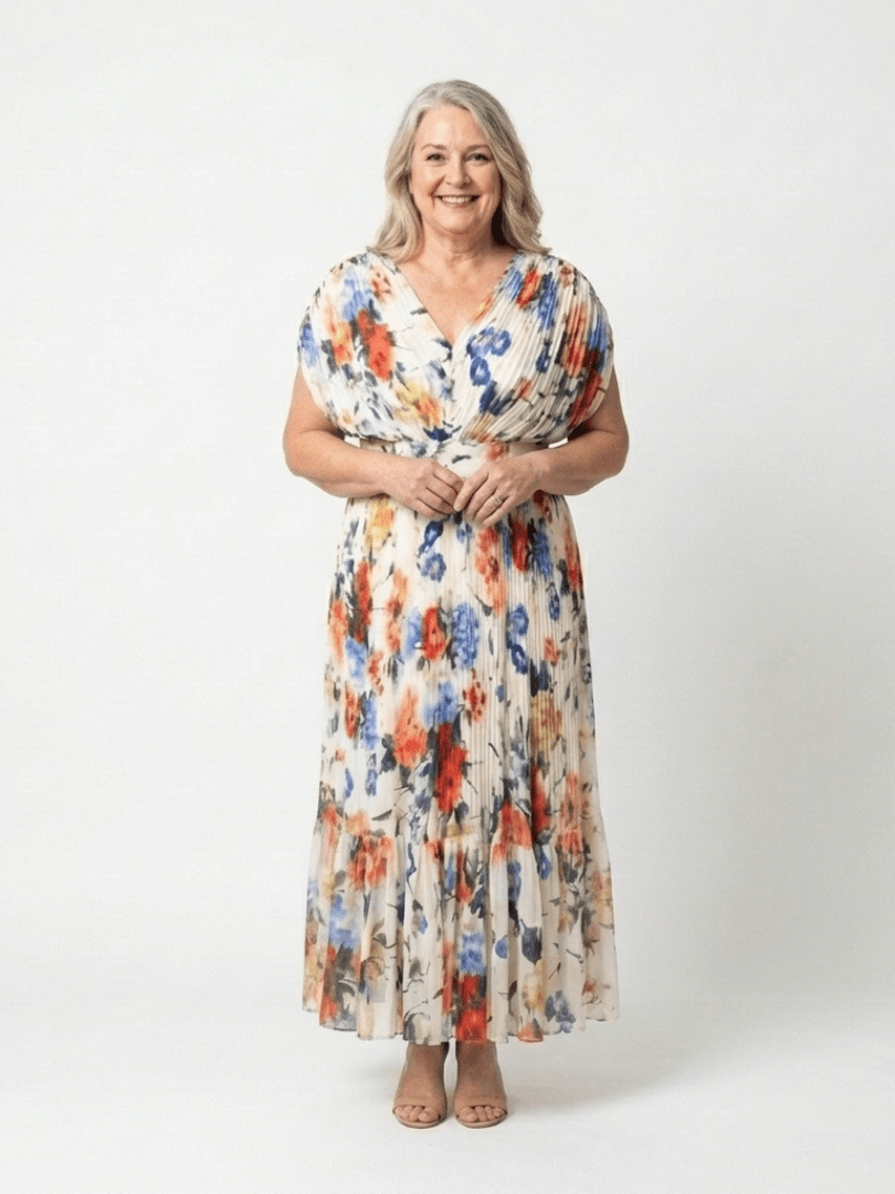 Savannah | Short Sleeve Pleated Floral Midi Dress - Harry & Olivia Birmingham