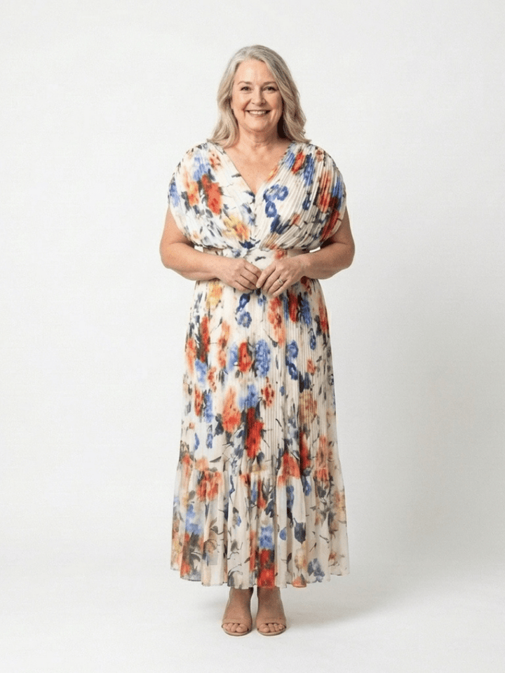 Savannah | Short Sleeve Pleated Floral Midi Dress - Harry & Olivia Birmingham