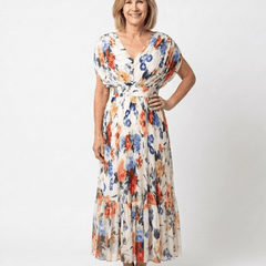 Savannah | Short Sleeve Pleated Floral Midi Dress - Harry & Olivia Birmingham