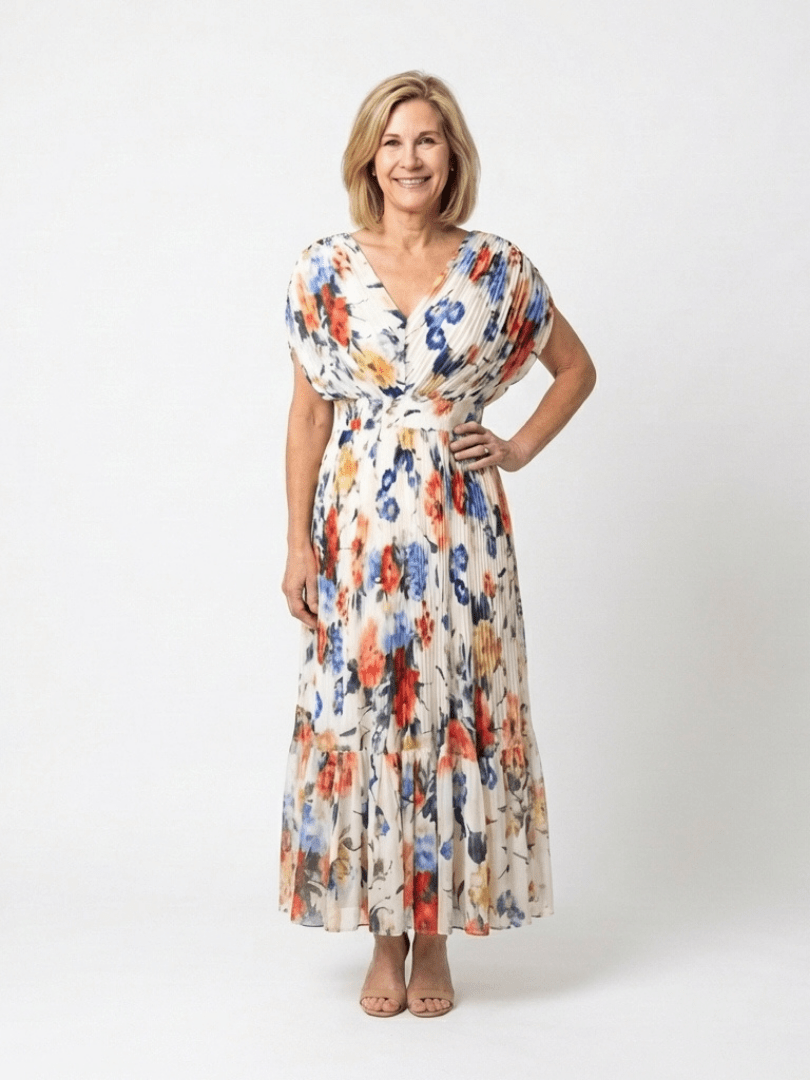 Savannah | Short Sleeve Pleated Floral Midi Dress - Harry & Olivia Birmingham