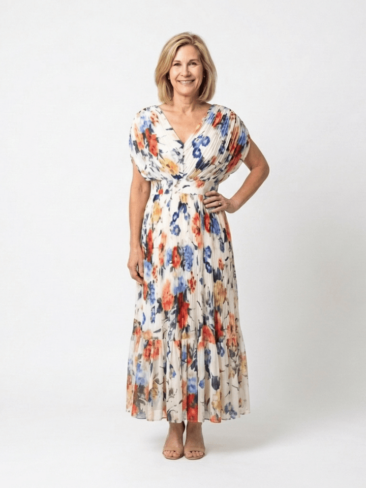Savannah | Short Sleeve Pleated Floral Midi Dress - Harry & Olivia Birmingham