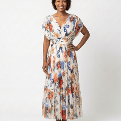 Savannah | Short Sleeve Pleated Floral Midi Dress - Harry & Olivia Birmingham