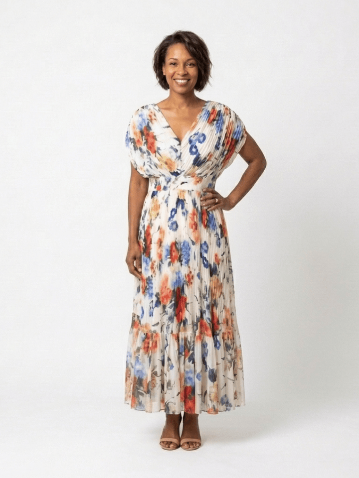 Savannah | Short Sleeve Pleated Floral Midi Dress - Harry & Olivia Birmingham