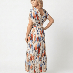 Savannah | Short Sleeve Pleated Floral Midi Dress - Harry & Olivia Birmingham