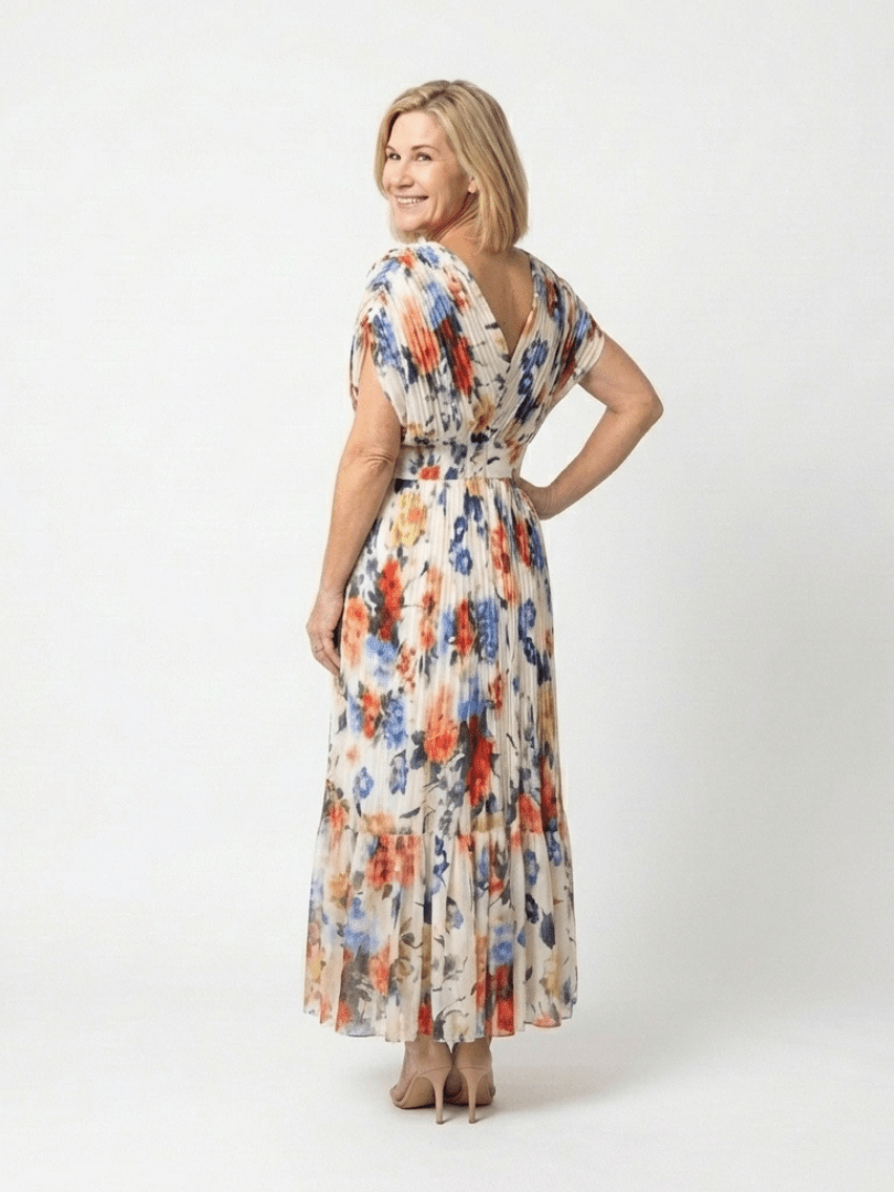 Savannah | Short Sleeve Pleated Floral Midi Dress - Harry & Olivia Birmingham