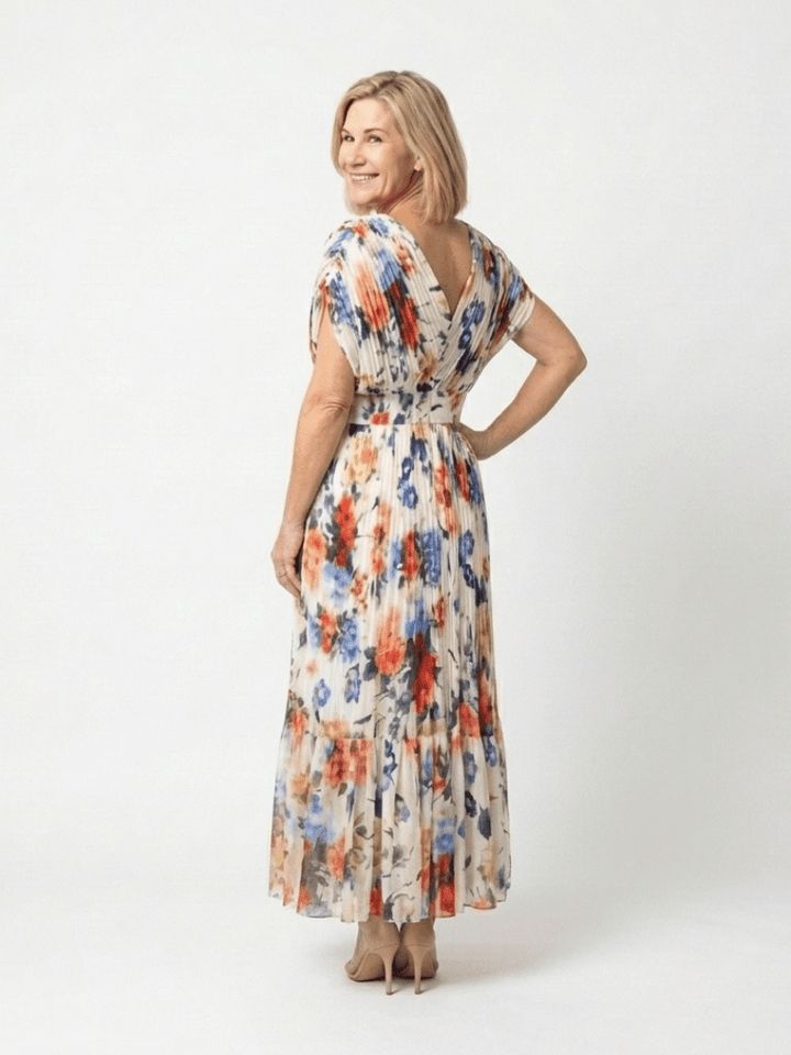 Savannah | Short Sleeve Pleated Floral Midi Dress - Harry & Olivia Birmingham