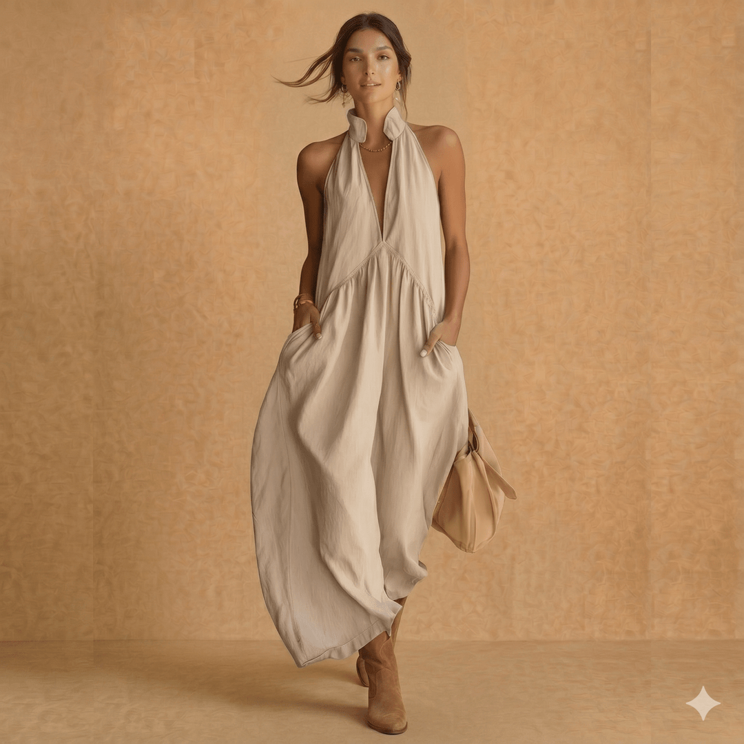 SERENE | Minimalist Halter Neck Maxi Dress - Harry & Olivia Birmingham
