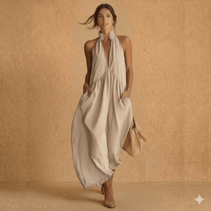 SERENE | Minimalist Halter Neck Maxi Dress - Harry & Olivia Birmingham