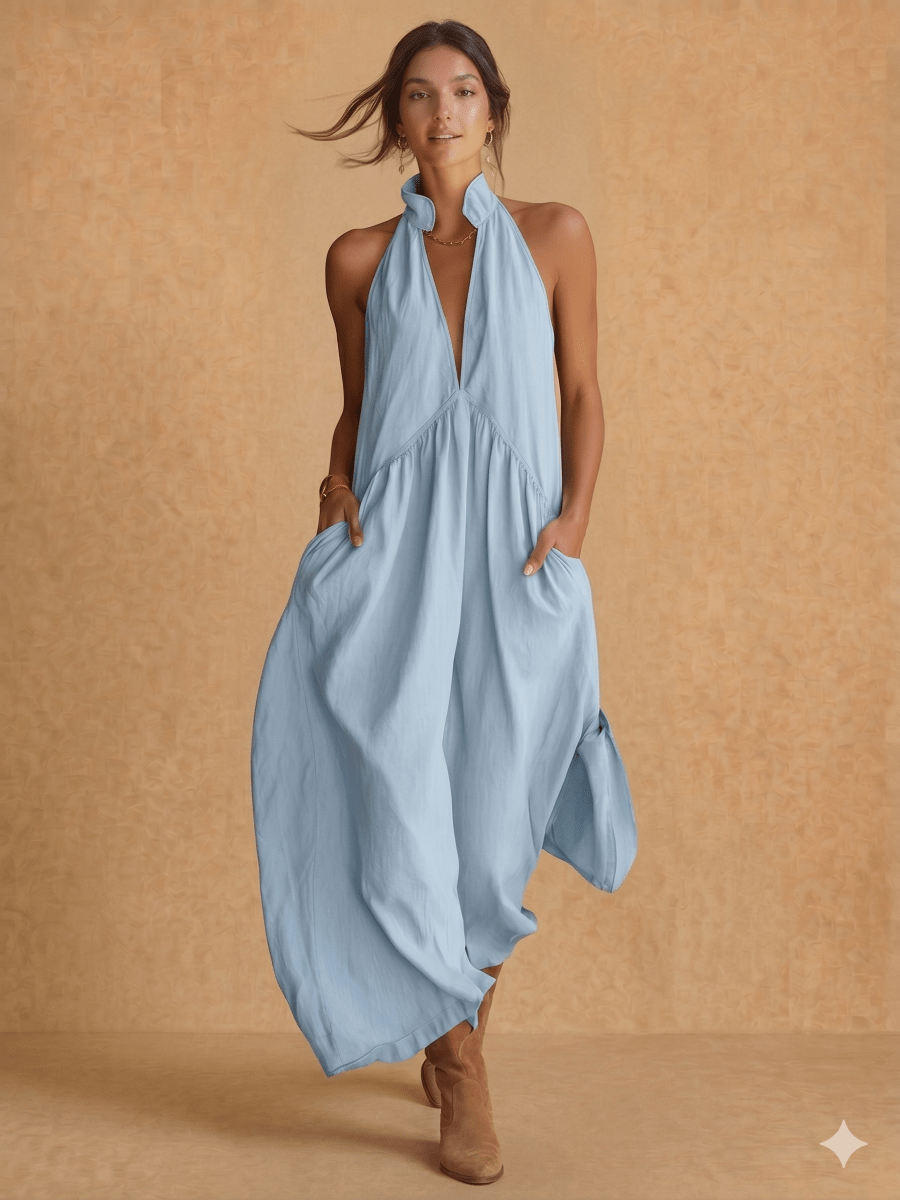SERENE | Minimalist Halter Neck Maxi Dress - Harry & Olivia Birmingham