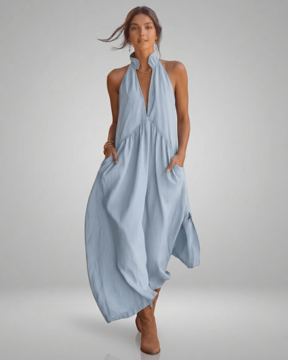 SERENE | Minimalist Halter Neck Maxi Dress - Harry & Olivia Birmingham
