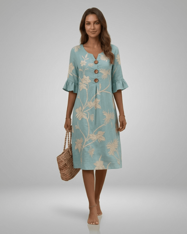 SIENNA | Floral Cotton & Linen Dress - Harry & Olivia Birmingham