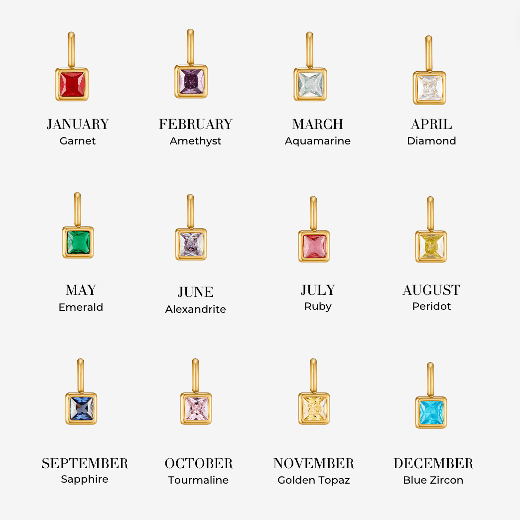 Square Pendant Birthstone Necklace - Harry & Olivia Birmingham