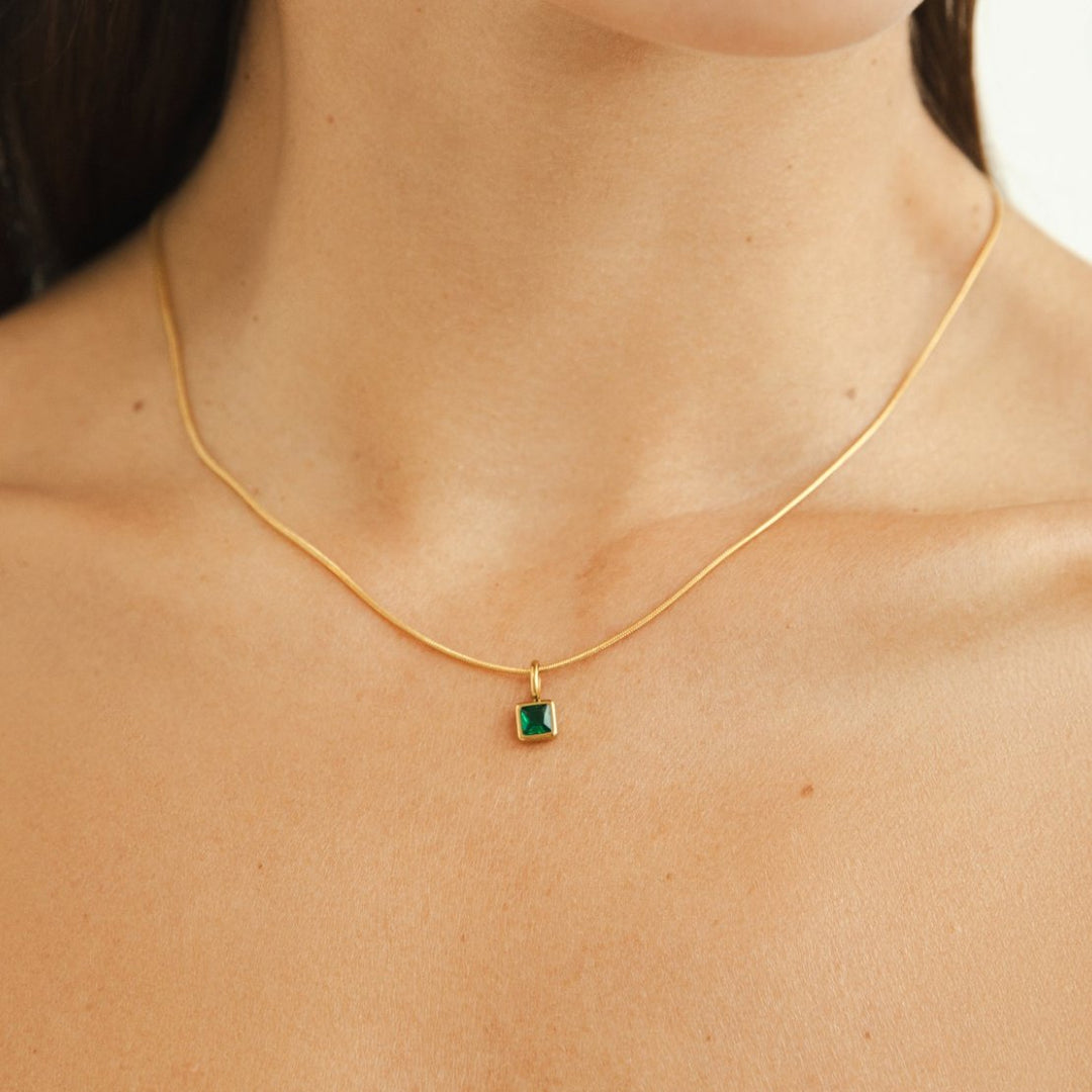Square Pendant Birthstone Necklace - Harry & Olivia Birmingham