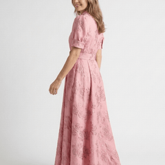 Xanthea | Short Sleeve Belted Floral Textured Maxi Shirt Dress - Harry & Olivia Birmingham