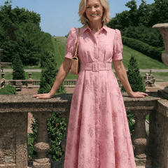 Xanthea | Short Sleeve Belted Floral Textured Maxi Shirt Dress - Harry & Olivia Birmingham