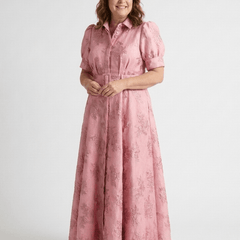 Xanthea | Short Sleeve Belted Floral Textured Maxi Shirt Dress - Harry & Olivia Birmingham