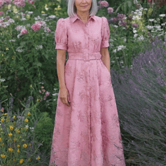 Xanthea | Short Sleeve Belted Floral Textured Maxi Shirt Dress - Harry & Olivia Birmingham