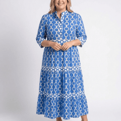 Ysolde | Three Quarter Sleeve Chain Pattern Midi Dress - Harry & Olivia Birmingham