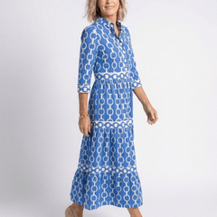 Ysolde | Three Quarter Sleeve Chain Pattern Midi Dress - Harry & Olivia Birmingham