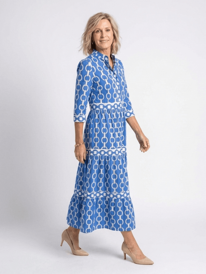 Ysolde | Three Quarter Sleeve Chain Pattern Midi Dress - Harry & Olivia Birmingham
