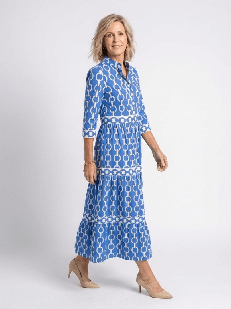 Ysolde | Three Quarter Sleeve Chain Pattern Midi Dress - Harry & Olivia Birmingham