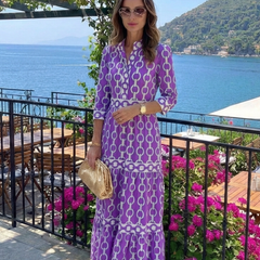 Ysolde | Three Quarter Sleeve Chain Pattern Midi Dress - Harry & Olivia Birmingham