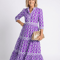 Ysolde | Three Quarter Sleeve Chain Pattern Midi Dress - Harry & Olivia Birmingham