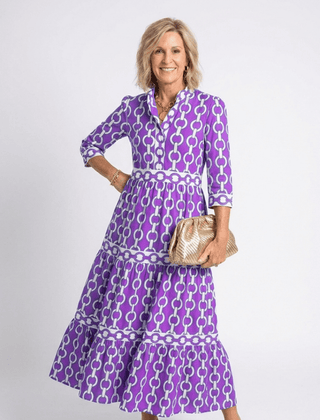 Ysolde | Three Quarter Sleeve Chain Pattern Midi Dress - Harry & Olivia Birmingham