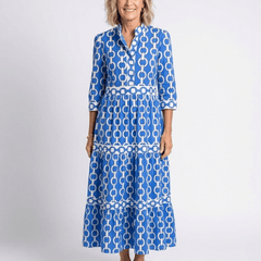 Ysolde | Three Quarter Sleeve Chain Pattern Midi Dress - Harry & Olivia Birmingham