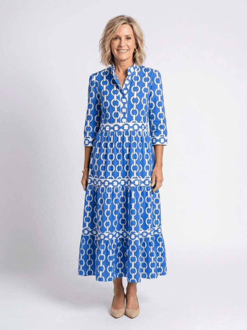 Ysolde | Three Quarter Sleeve Chain Pattern Midi Dress - Harry & Olivia Birmingham