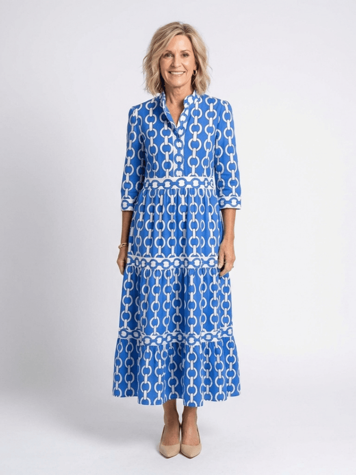 Ysolde | Three Quarter Sleeve Chain Pattern Midi Dress - Harry & Olivia Birmingham