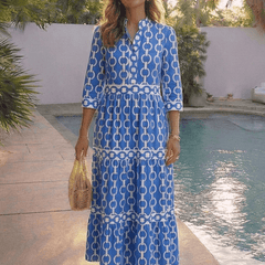 Ysolde | Three Quarter Sleeve Chain Pattern Midi Dress - Harry & Olivia Birmingham