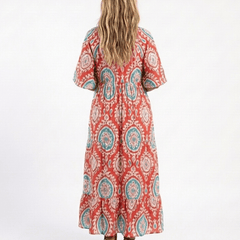 Zaria | Paisley Print V Neck Short Sleeve Midi Dress - Harry & Olivia Birmingham