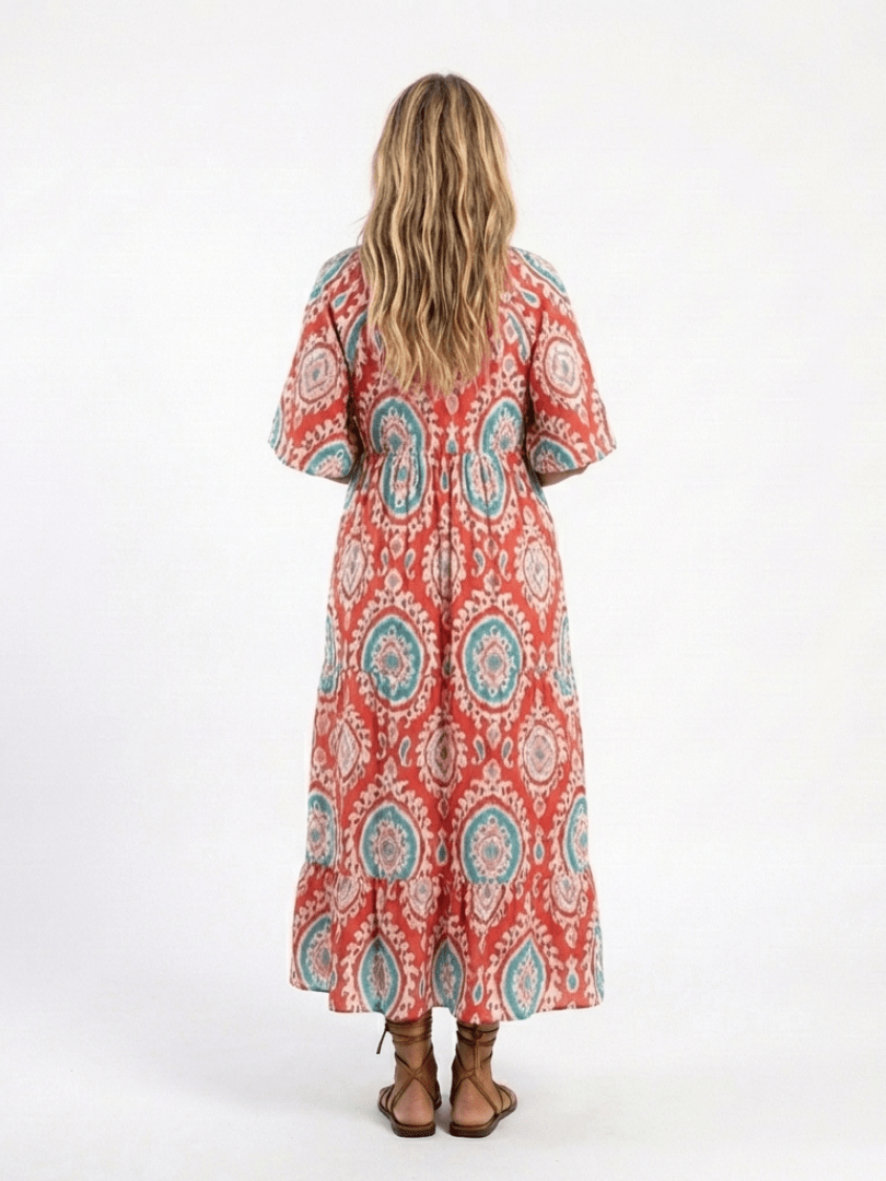Zaria | Paisley Print V Neck Short Sleeve Midi Dress - Harry & Olivia Birmingham
