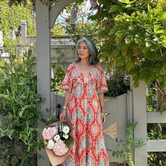 Zaria | Paisley Print V Neck Short Sleeve Midi Dress - Harry & Olivia Birmingham