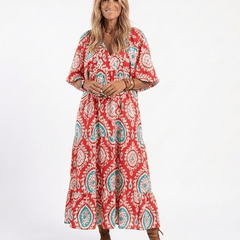 Zaria | Paisley Print V Neck Short Sleeve Midi Dress - Harry & Olivia Birmingham
